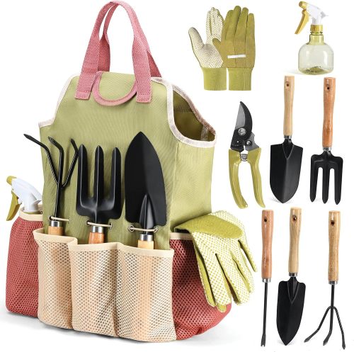 9-Piece Gardening Tool Set - Complete Heavy-Duty Gardening Tools with Stylish Carry Bag - Durable Garden Supplies Set, Ideal Gardening Gift for Women
