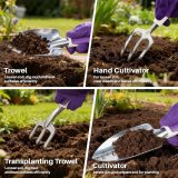 Garden tool set, 10-piece heavy-duty gardening tool set, women's gardening gift set, aluminum non-slip ergonomic handles, comes with storage tote bag and gloves, gardening supplies for men and women (purple)