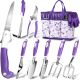 Garden tool set, 10-piece heavy-duty gardening tool set, women's gardening gift set, aluminum non-slip ergonomic handles, comes with storage tote bag and gloves, gardening supplies for men and women (purple)