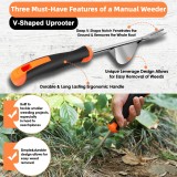 Manual weeding tool, rubber-handled manual weed puller, root-removing weeding tool, crack weeder, four-prong weeding tool, gardening weeding gadget (3-piece set)