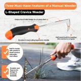 Manual weeding tool, rubber-handled manual weed puller, root-removing weeding tool, crack weeder, four-prong weeding tool, gardening weeding gadget (3-piece set)