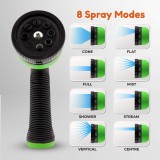 8-function nozzle hose, lightweight and retractable garden hose, tangle-free, 3/4 inch solid brass fittings, double-layer latex core - black and green