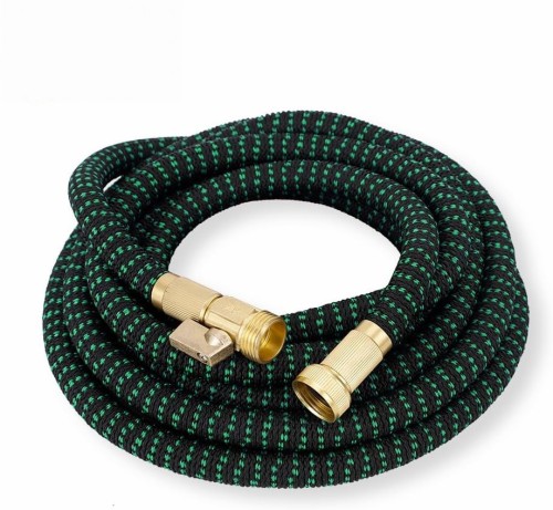8-function nozzle hose, lightweight and retractable garden hose, tangle-free, 3/4 inch solid brass fittings, double-layer latex core - black and green