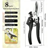 210mm Bypass Pruning Shears, 8 Inch 2Cr13 Stainless Steel Garden Scissors with Wood Grain PP Handle for Tree Trimming, Flower Arrangement & Fruit Picking