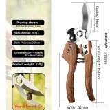 210mm Bypass Pruning Shears, 8 Inch 2Cr13 Stainless Steel Garden Scissors with Wood Grain PP Handle for Tree Trimming, Flower Arrangement & Fruit Picking