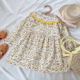 Spring Cotton Doll Collar Pastoral One Piece Korean Style Vintage Midi Sleeve Long Floral Girls Elegant Dresses From 2 To 7 Year