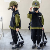 2023 New Boys' Black Green Autumn Set #A009