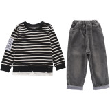 2023 New Boys' Black White Autumn Set #A005