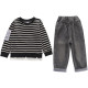 2023 New Boys' Black White Autumn Set #A005