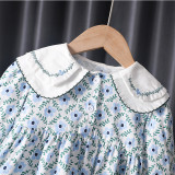 Korean Children's Clothing 2023 Spring Pastoral Two-Piece Sweater Matching Set Cotton Floral Kids' Dresses For Girls 1 To 6 Year