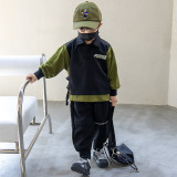 2023 New Boys' Black Green Autumn Set #A009