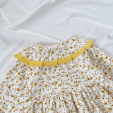 Spring Cotton Doll Collar Pastoral One Piece Korean Style Vintage Midi Sleeve Long Floral Girls Elegant Dresses From 2 To 7 Year