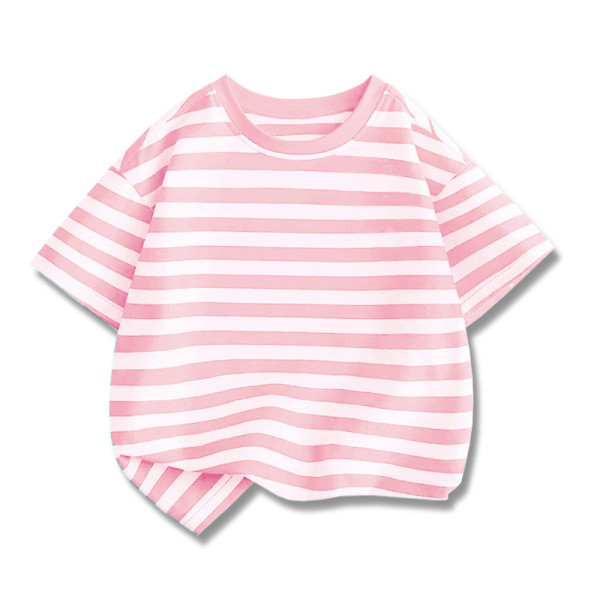 New Summer Cotton Short Sleeves Pink White #Q01