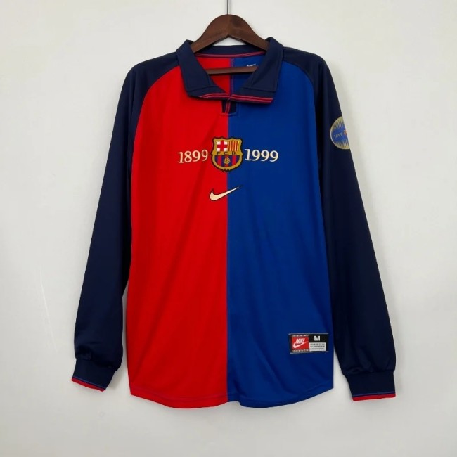 Long Sleeves Barcelona 100th Anniversary Home Retro Soccer Jersey- Fan Version