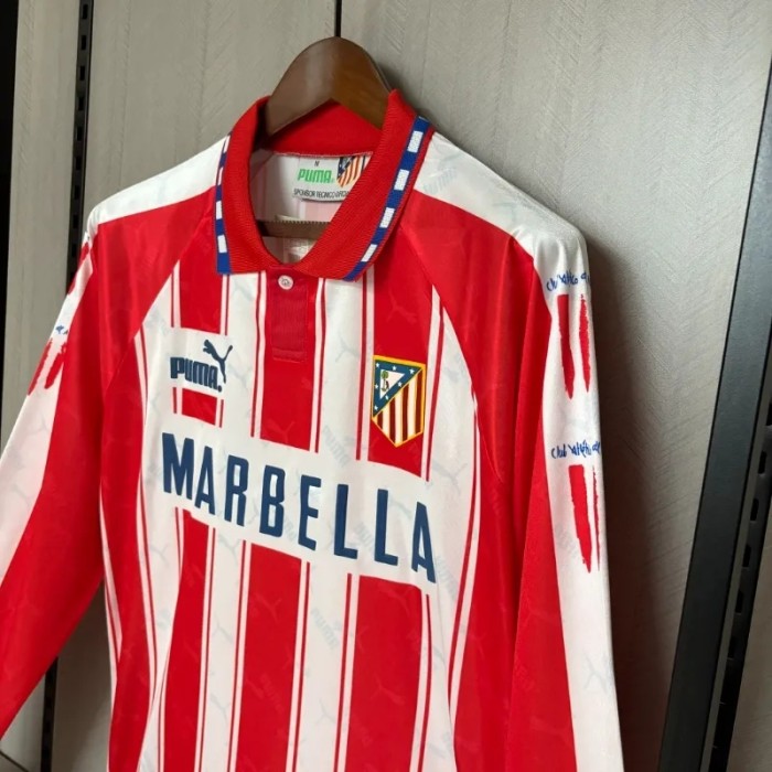 Long Sleeves Atletico Madrid 1994-95 Home Retro Soccer Jersey- Fan Version