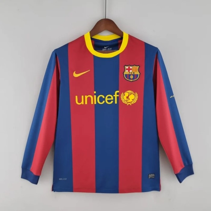 Long Sleeves Barcelona 2010-11 Home Retro Soccer Jersey- Fan Version