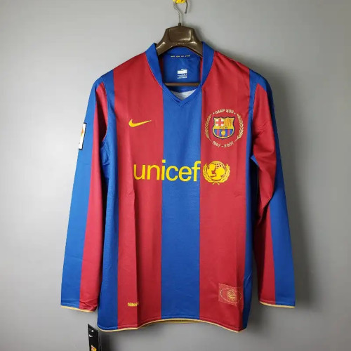 Long Sleeves Barcelona 2007-08 Home Retro Soccer Jersey- Fan Version