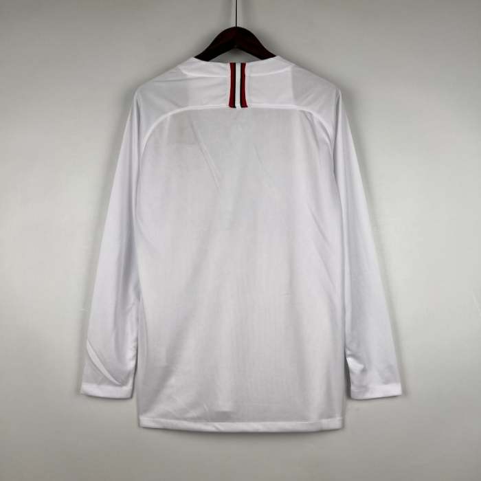 Long Sleeve  PSG 2018-19 Paris Saint Germain White Retro Soccer Jersey  - Fan Version
