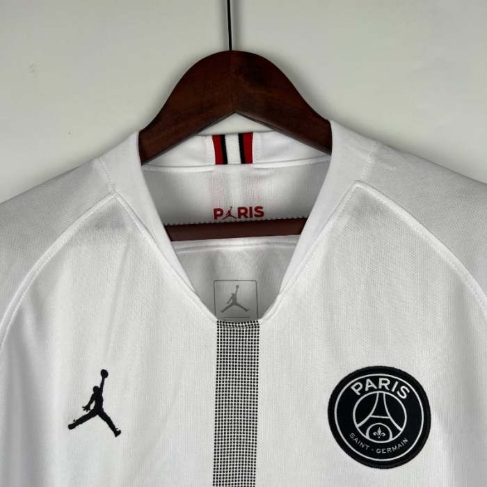 Long Sleeve  PSG 2018-19 Paris Saint Germain White Retro Soccer Jersey  - Fan Version