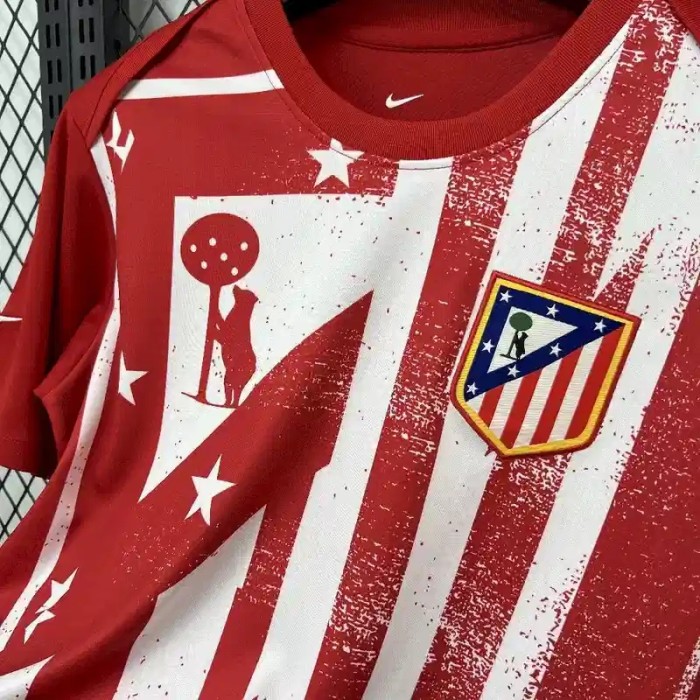Atletico Madrid 25/26 Pre-Match Red White Soccer Jersey - Fan Version
