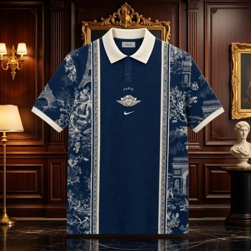 PSG x Air Dior Men Polo Shirt Toile de Jouy Paris Collaboration