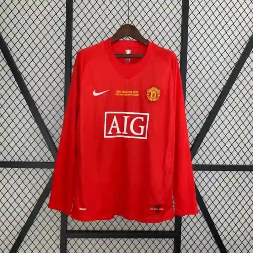 Long Sleeve Manchester United 2007-08 Home Retro Soccer Jersey - Fan Version