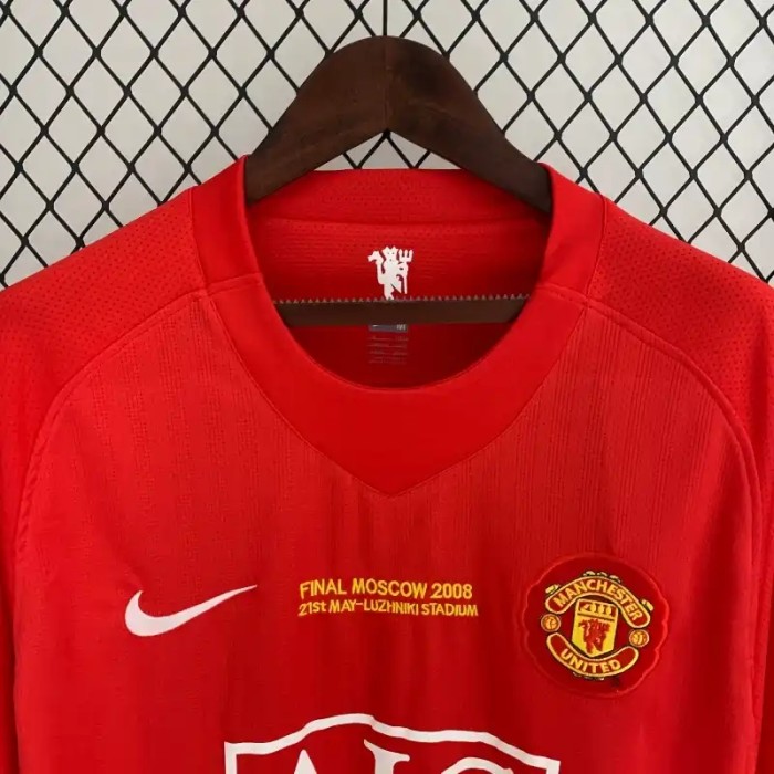 Long Sleeve Manchester United 2007-08 Home Retro Soccer Jersey - Fan Version