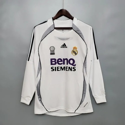 Long Sleeve Real Madrid 2006-07 Retro Home Soccer Jersey - Fan Version