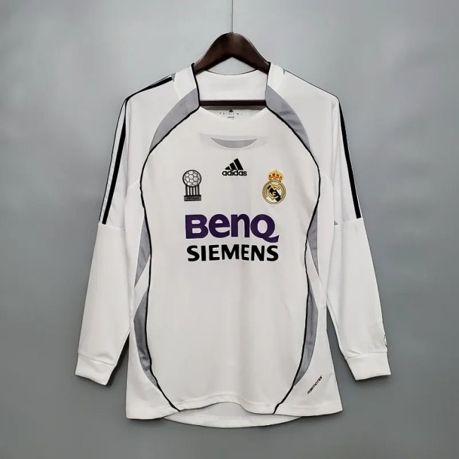 Long Sleeve Real Madrid 2006-07 Retro Home Soccer Jersey - Fan Version