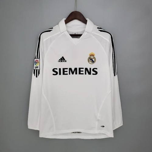 Long Sleeve Real Madrid 2005-06 Retro Home Soccer Jersey - Fan Version