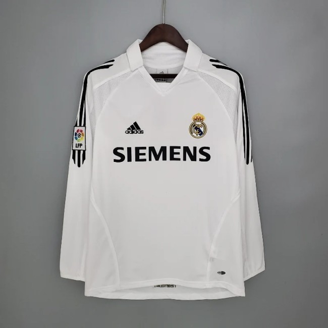 Long Sleeve Real Madrid 2005-06 Retro Home Soccer Jersey - Fan Version
