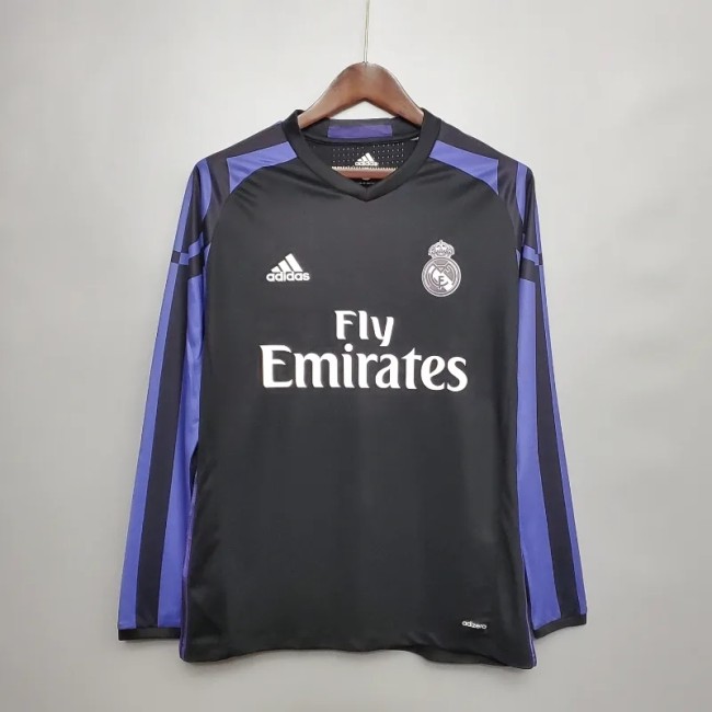 Long Sleeve Real Madrid 2016-17 Retro Third Soccer Jersey - Fan Version