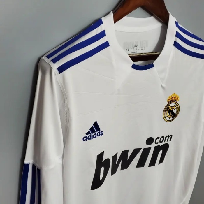 Long Sleeve Real Madrid 2010-11 Retro Home Soccer Jersey - Fan Version