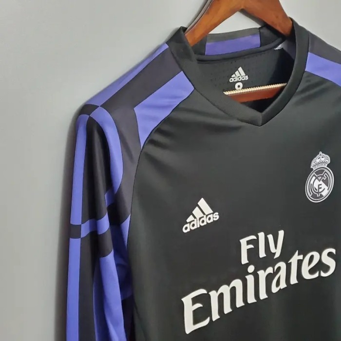 Long Sleeve Real Madrid 2016-17 Retro Third Soccer Jersey - Fan Version
