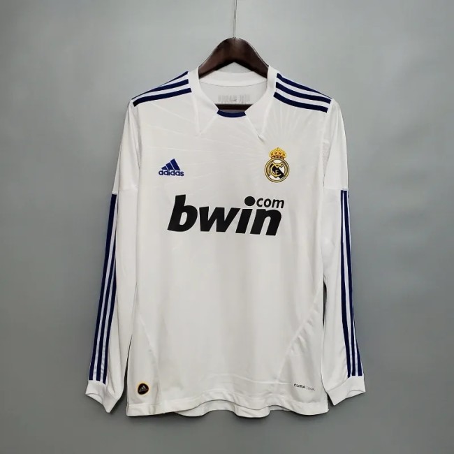 Long Sleeve Real Madrid 2010-11 Retro Home Soccer Jersey - Fan Version
