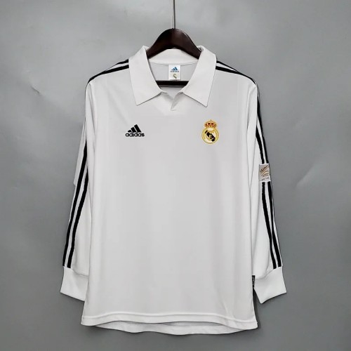 Long Sleeve Real Madrid 2002 Retro Home Soccer Jersey - Fan Version