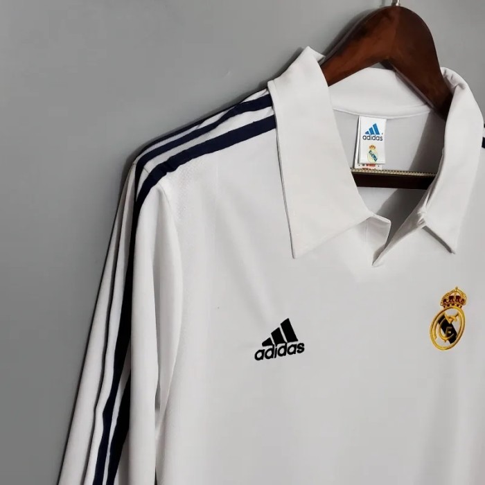 Long Sleeve Real Madrid 2002 Retro Home Soccer Jersey - Fan Version