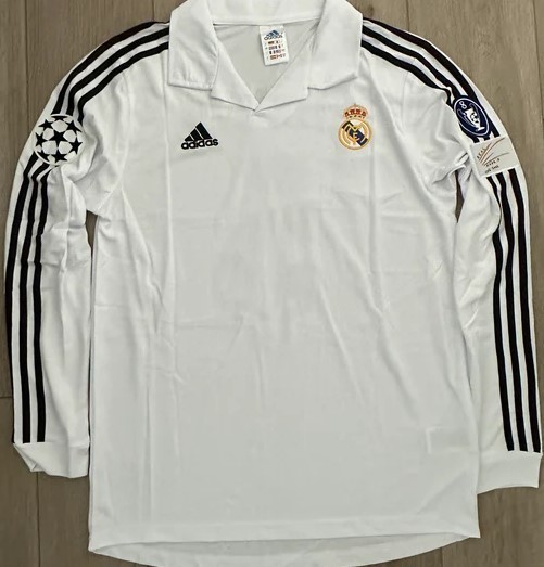 Long Sleeve Real Madrid 2002 Retro Home Soccer Jersey - Fan Version