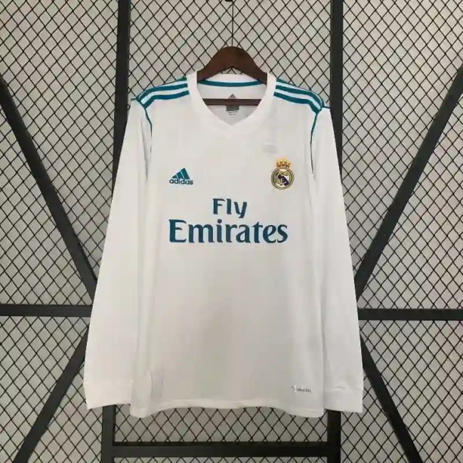 Long Sleeve Real Madrid 2017-18 Retro Home Soccer Jersey - Fan Version