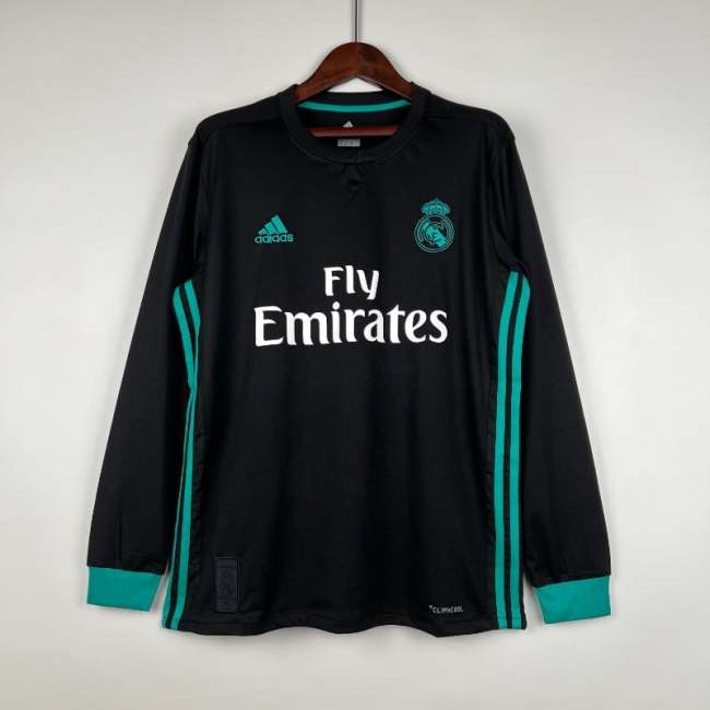 Long Sleeve Real Madrid 2017-18 Retro Away Soccer Jersey - Fan Version