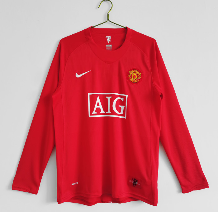 Long Sleeve Manchester United 2007-08 Home Retro Soccer Jersey - Fan Version