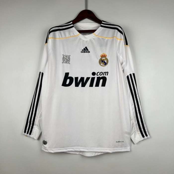 Long Sleeve Real Madrid 2009-10 Retro Home Soccer Jersey - Fan Version