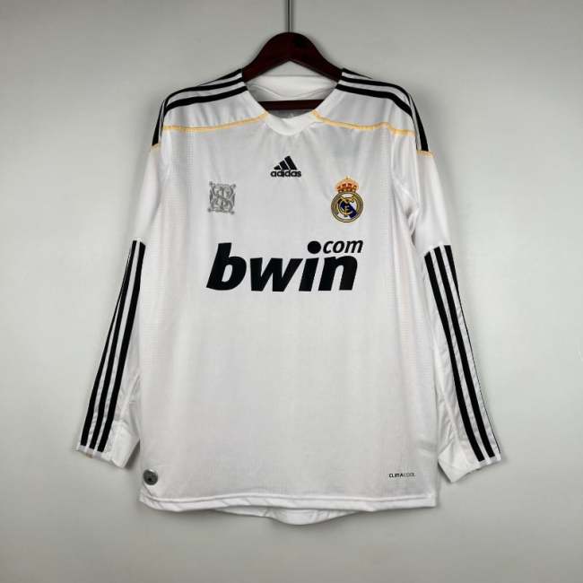 Long Sleeve Real Madrid 2009-10 Retro Home Soccer Jersey - Fan Version