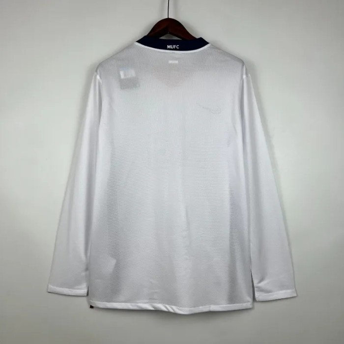 Long Sleeve Manchester United 2007-08 White Retro Soccer Jersey - Fan Version
