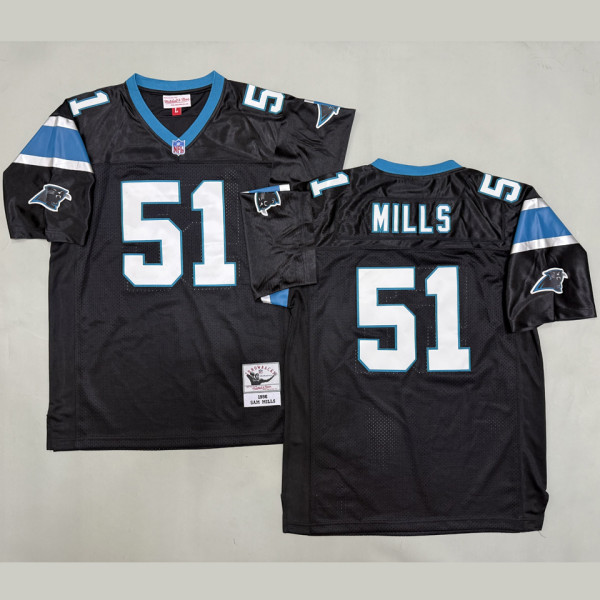 MILLS #51 Men's Carolina Panthers Retro NFL Jersey 黑豹