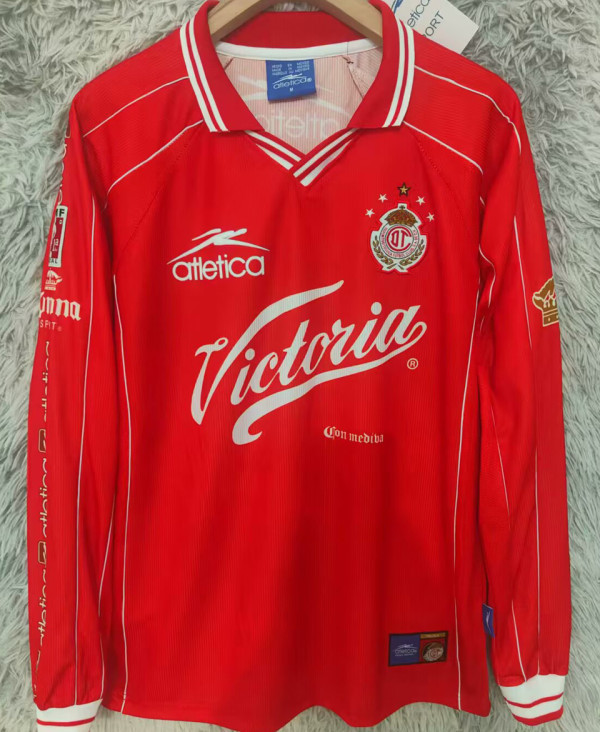 1999/2000 Deportivo Toluca Home Red Retro Long Sleeve Soccer Jersey 托卢卡