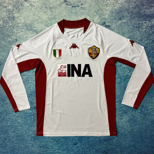 2001/02 Roma Away White Long Sleeve Retro Soccer Jersey