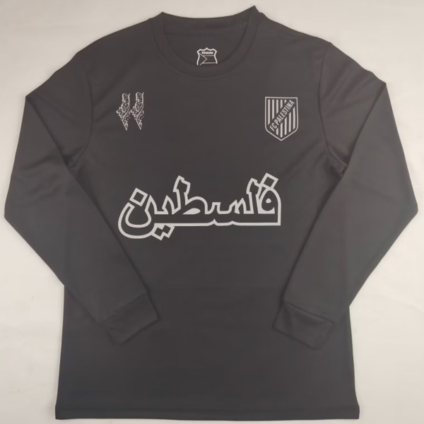 2025 Palestine Black Long Sleeve Soccer Jersey 白色阿拉伯文