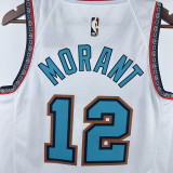 2025 Grizzlies MORANT #12 White Retro NBA Jerseys Hot Pressed