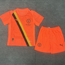 2025/26 Man City Orange Goalkeeper Kids Soccer Jersey